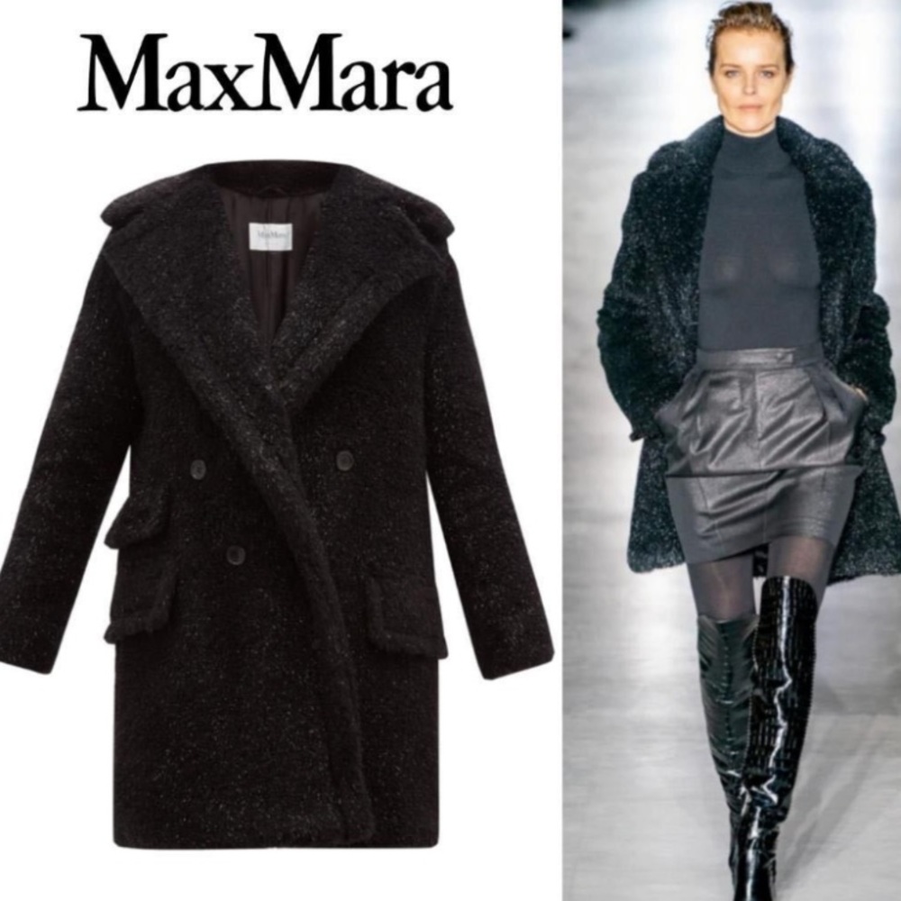 Max mara metallic black teddy jacket coat